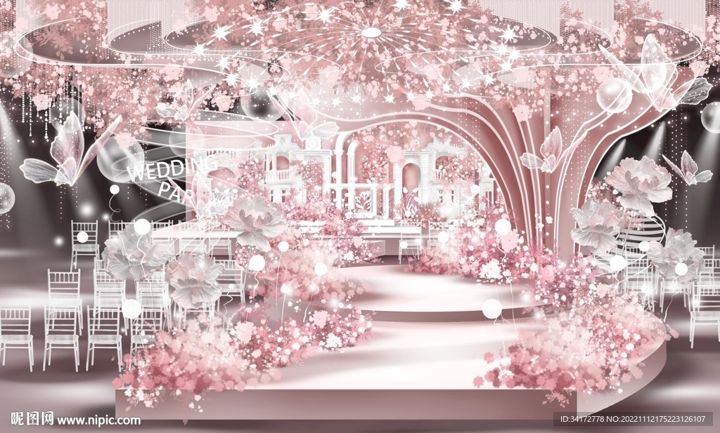 粉白色梦幻城堡婚礼效果图