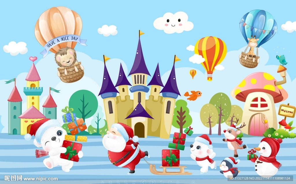 卡通儿童欢乐圣诞背景墙