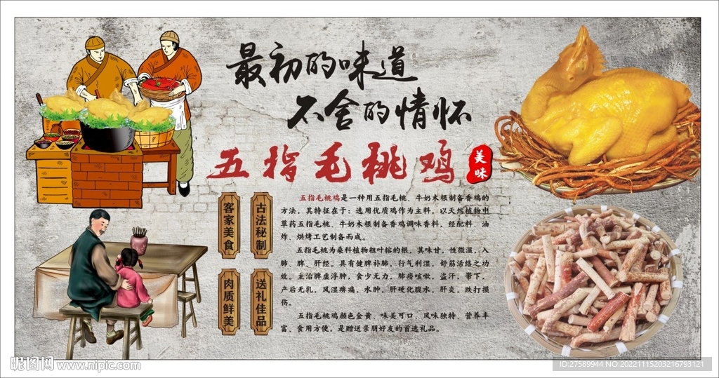 五指毛桃鸡背景墙