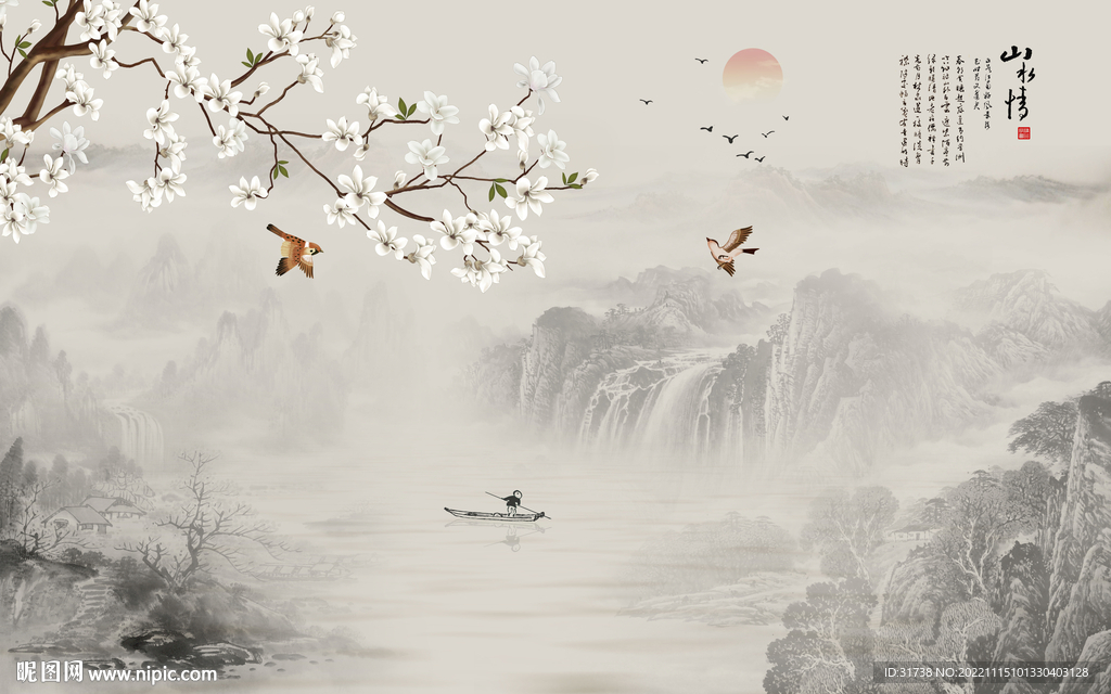 新中式花鸟画背景墙