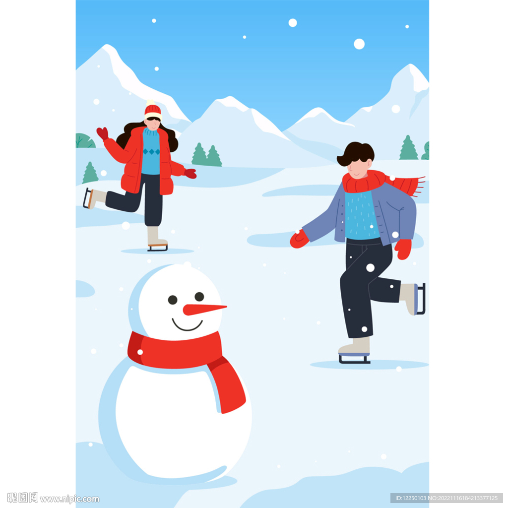 冬天雪地滑雪插画
