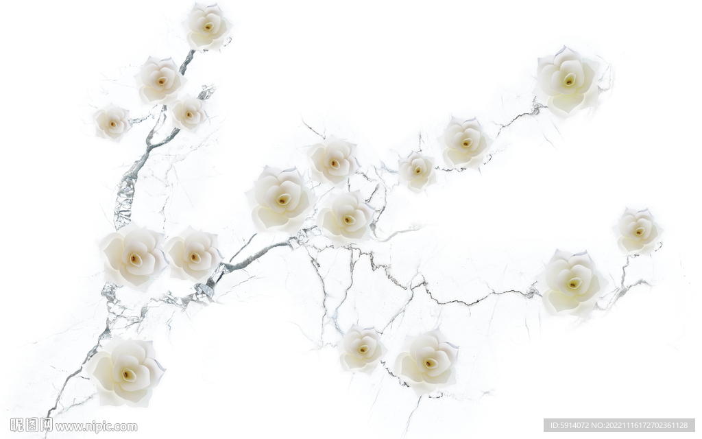 玫瑰花 灰白根大理石背景墙