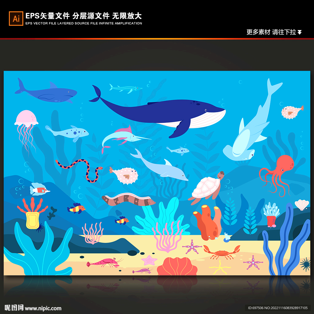 卡通海豚手绘海底热带鱼珊瑚背景设计图 卡通设计 广告设计 设计图库 昵图网