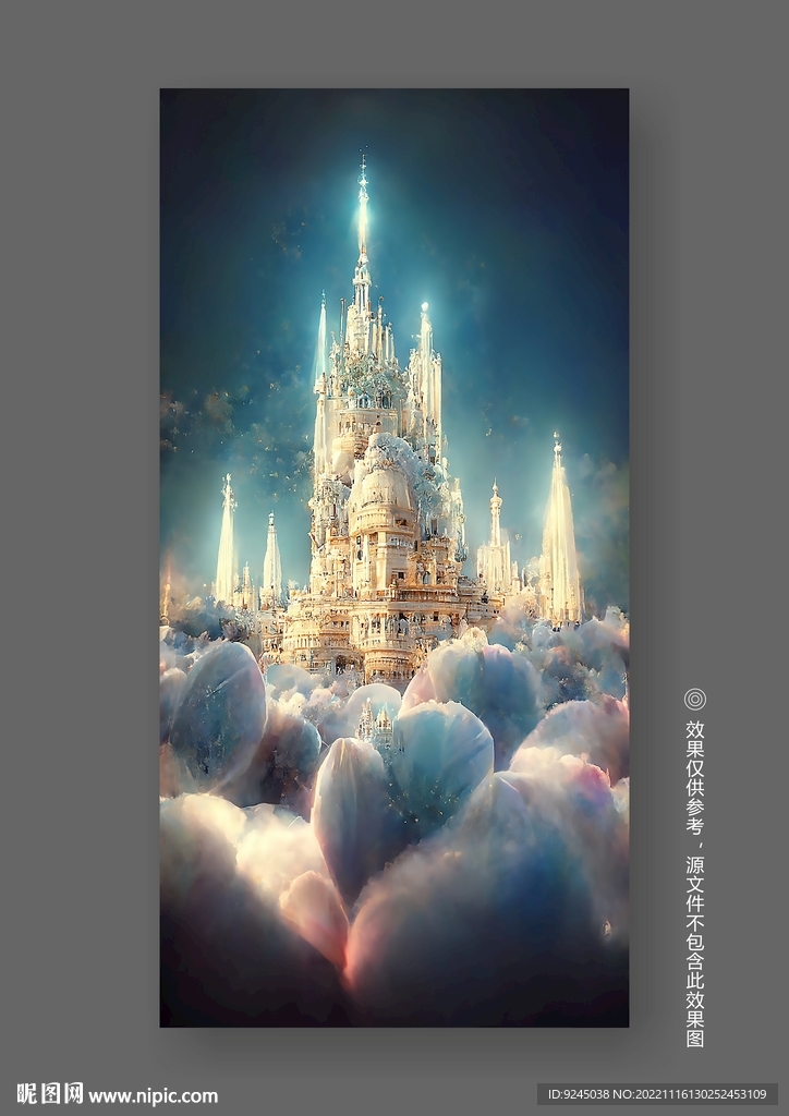 梦幻粉色玫瑰城堡儿童房装饰画
