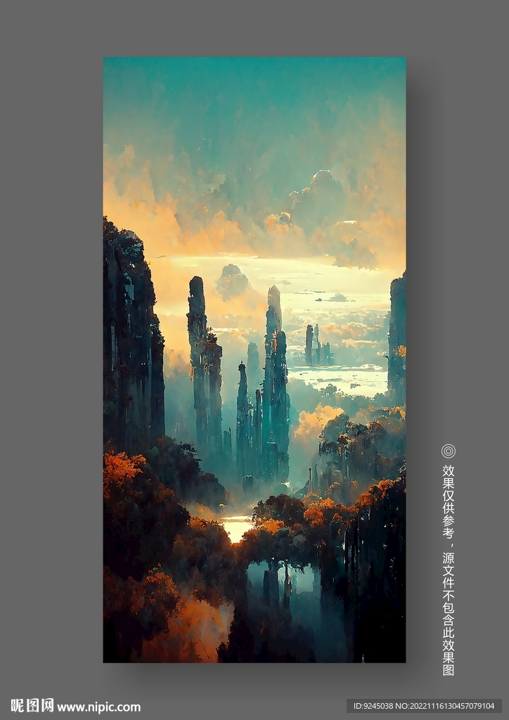 新中式写实山水风景玄关装饰画