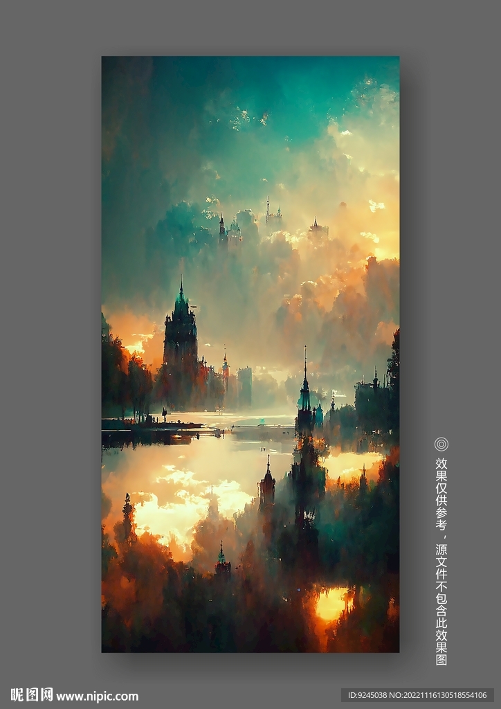 新中式写实山水风景玄关装饰画