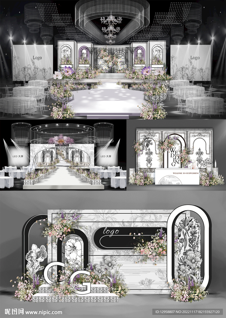 白粉色小香风婚礼效果图