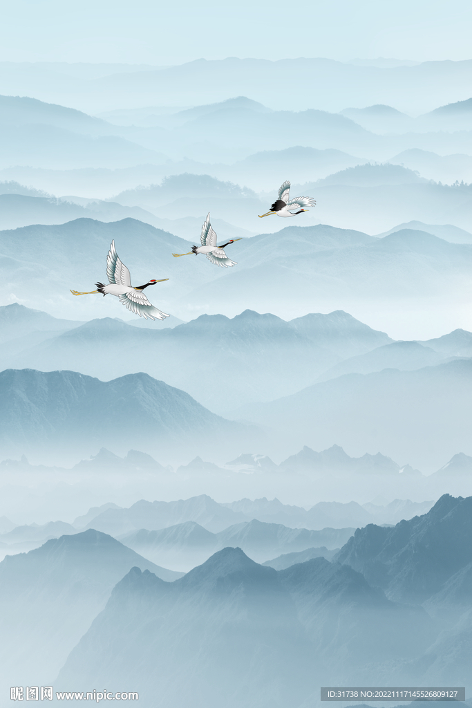 中式玄关水墨山水画