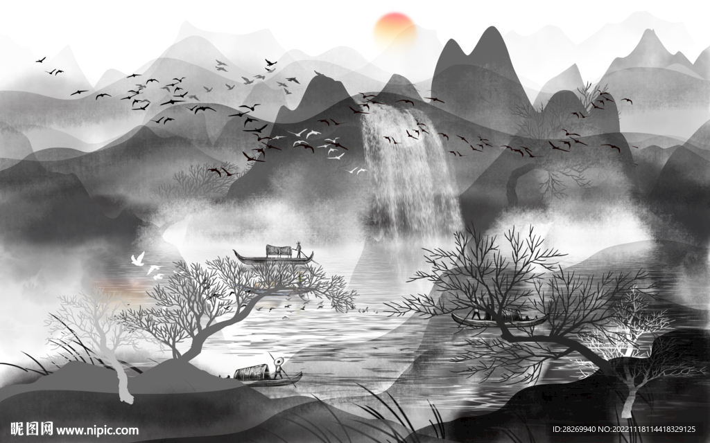 水墨山