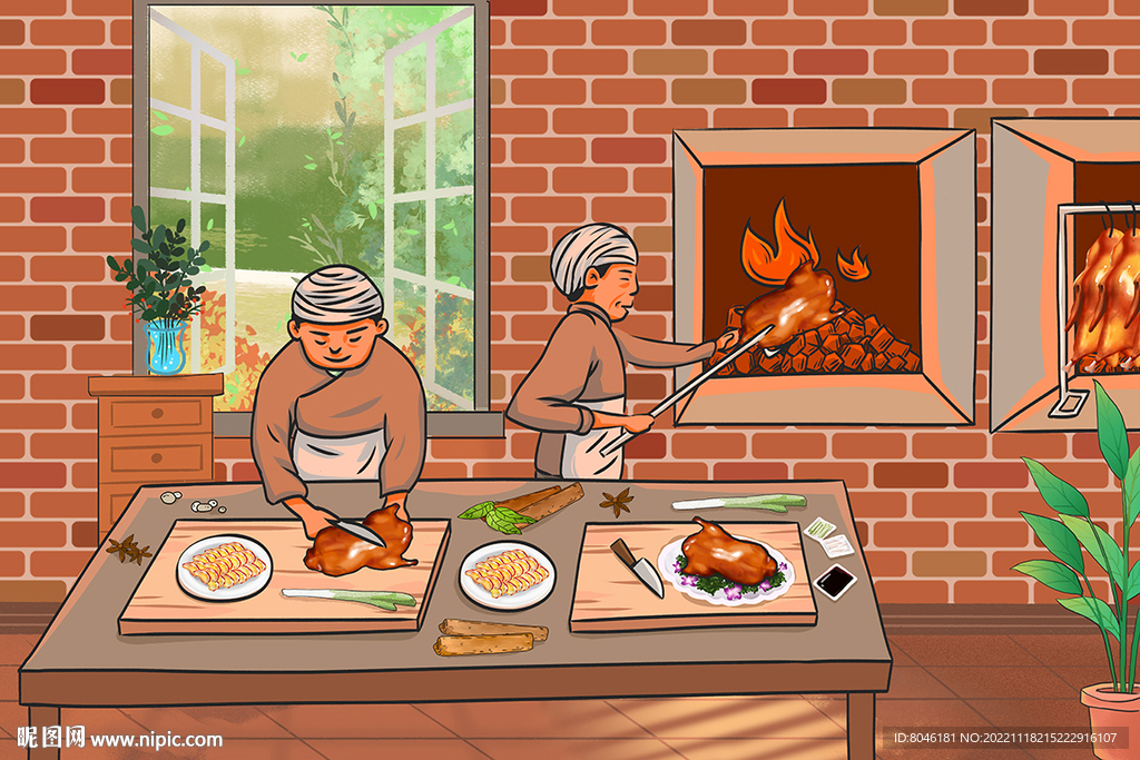 烤鸭插画