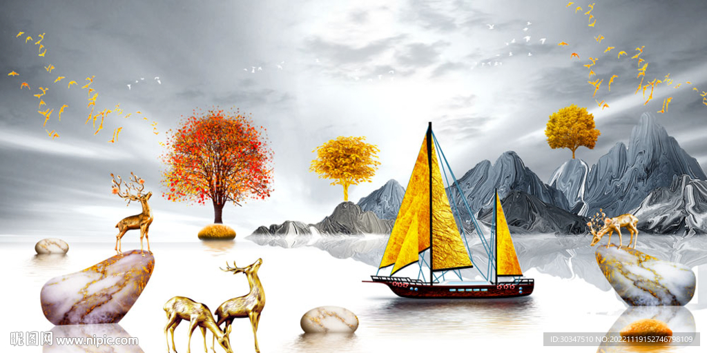 新中式山水电视背景墙