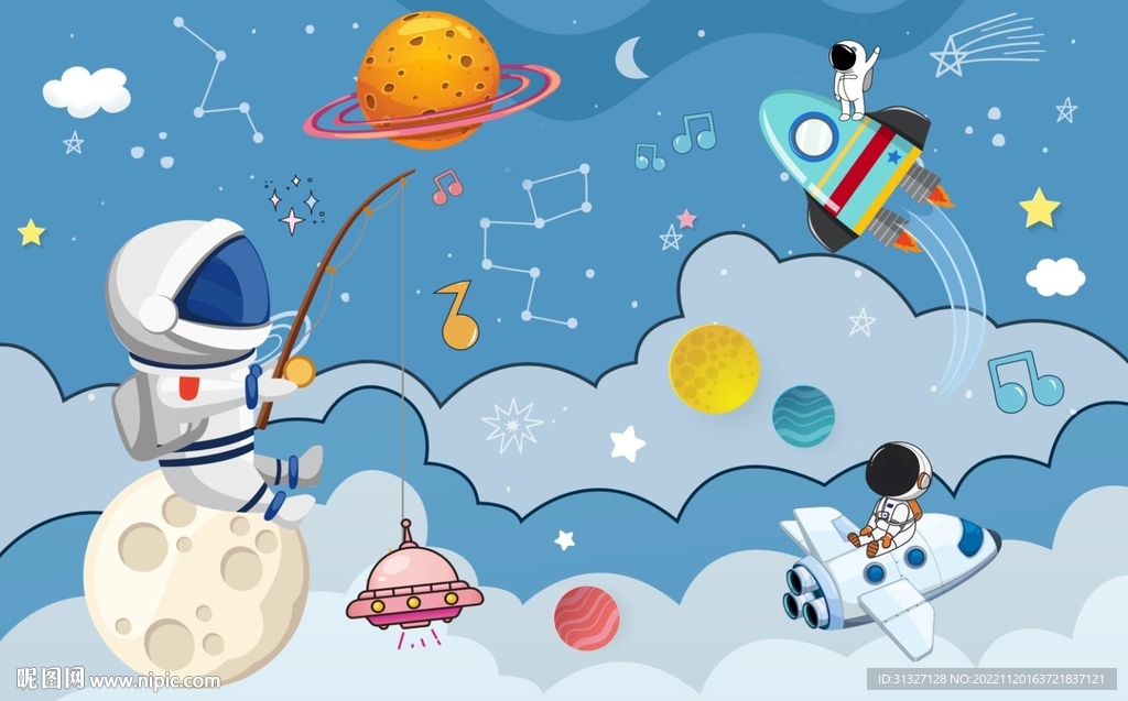 卡通太空宇宙飞船背景墙图片