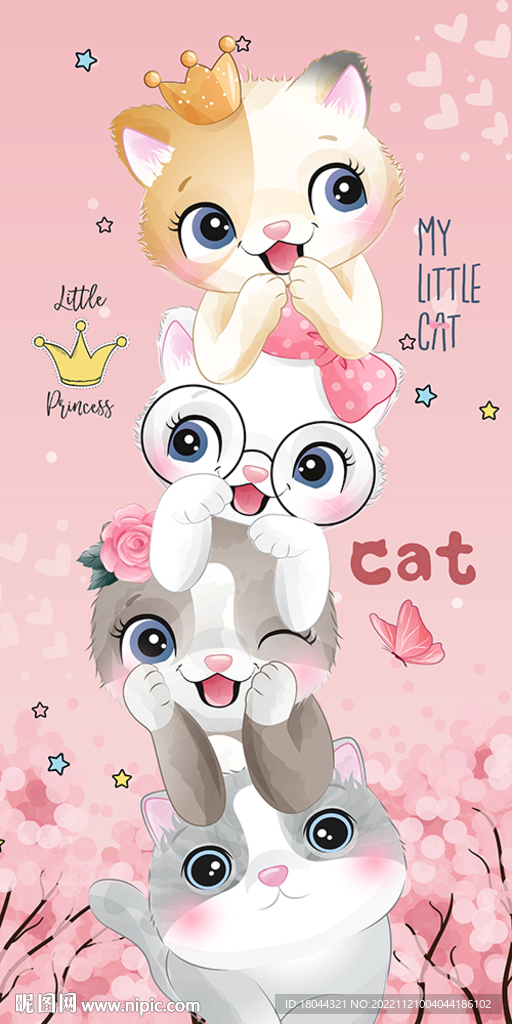 卡通可爱猫咪叠叠乐玄关装饰画