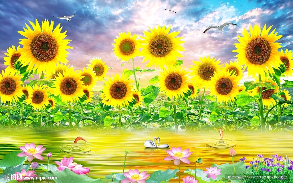 向日癸流水电视背景墙