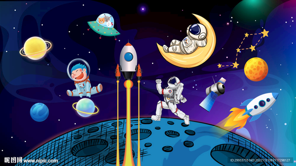 卡通宇航员背景墙