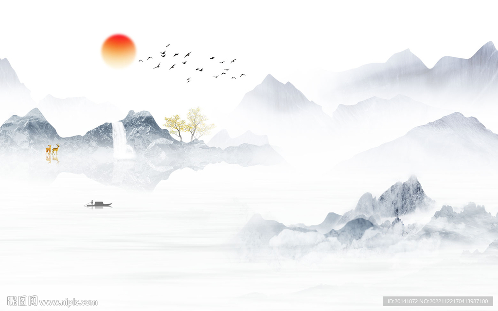 新中式石纹山水画