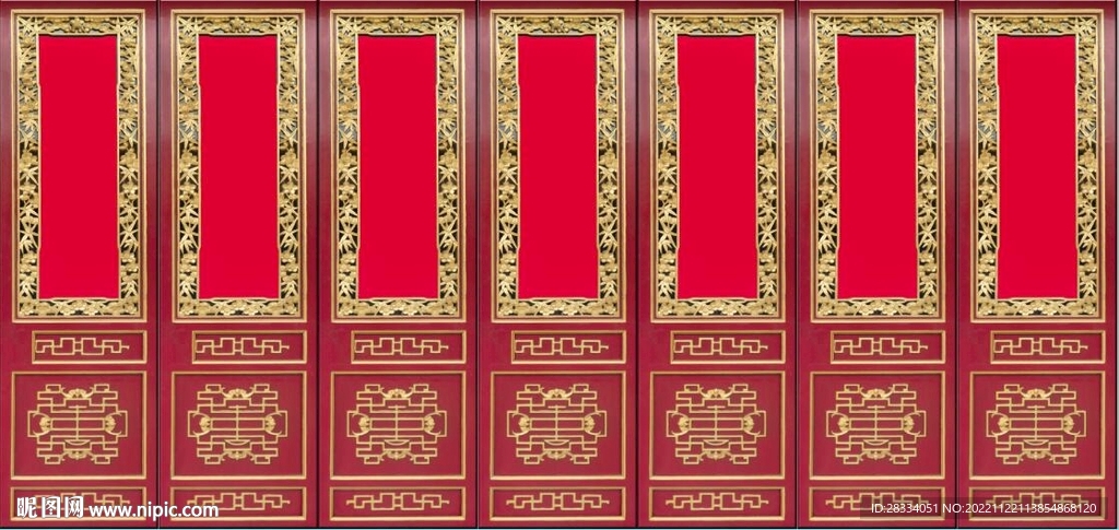 中式古典门窗电视背景墙