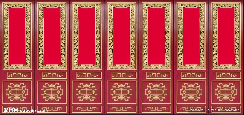 中式古典门窗电视背景墙