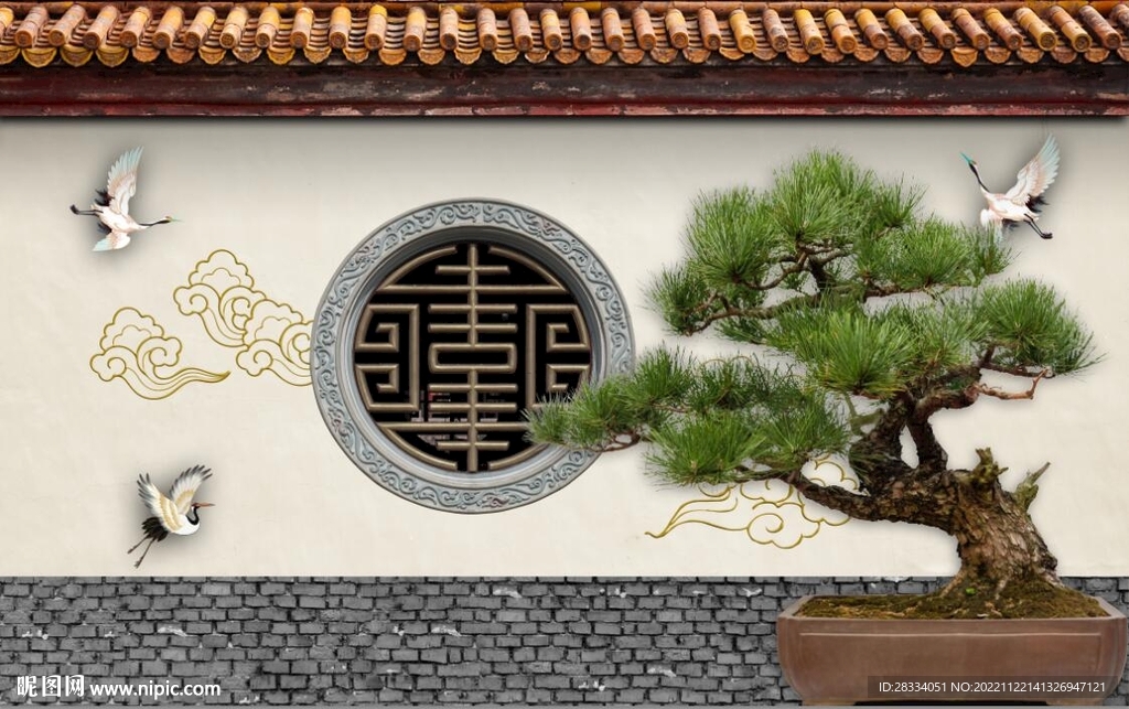 江南徽派园林墙壁建筑背景墙