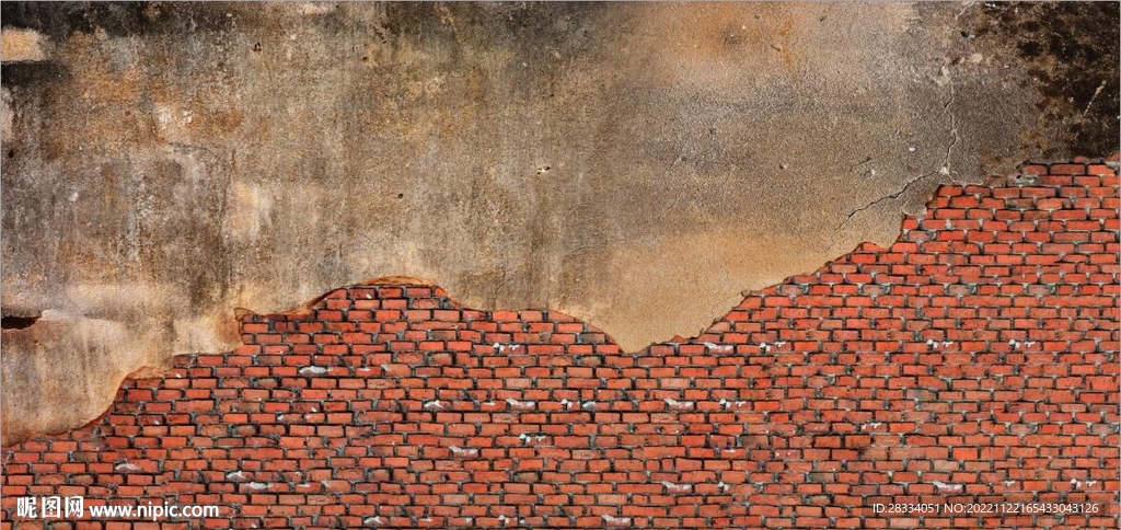 复古斑驳红砖水泥墙背景墙壁画