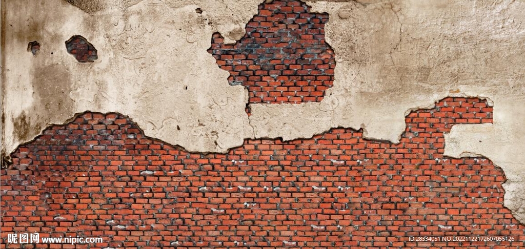 复古斑驳红砖水泥墙背景墙壁画