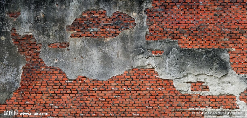 复古斑驳红砖水泥墙背景墙壁画