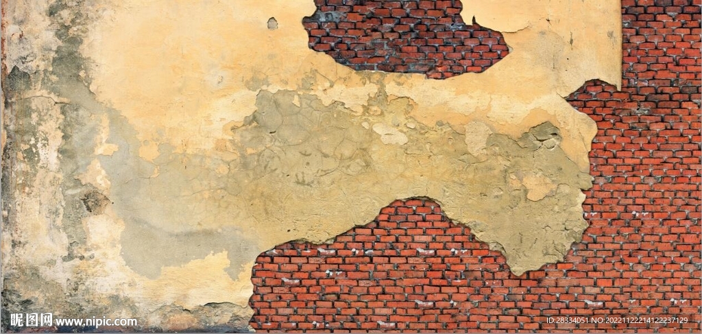 复古斑驳红砖水泥墙背景墙壁画