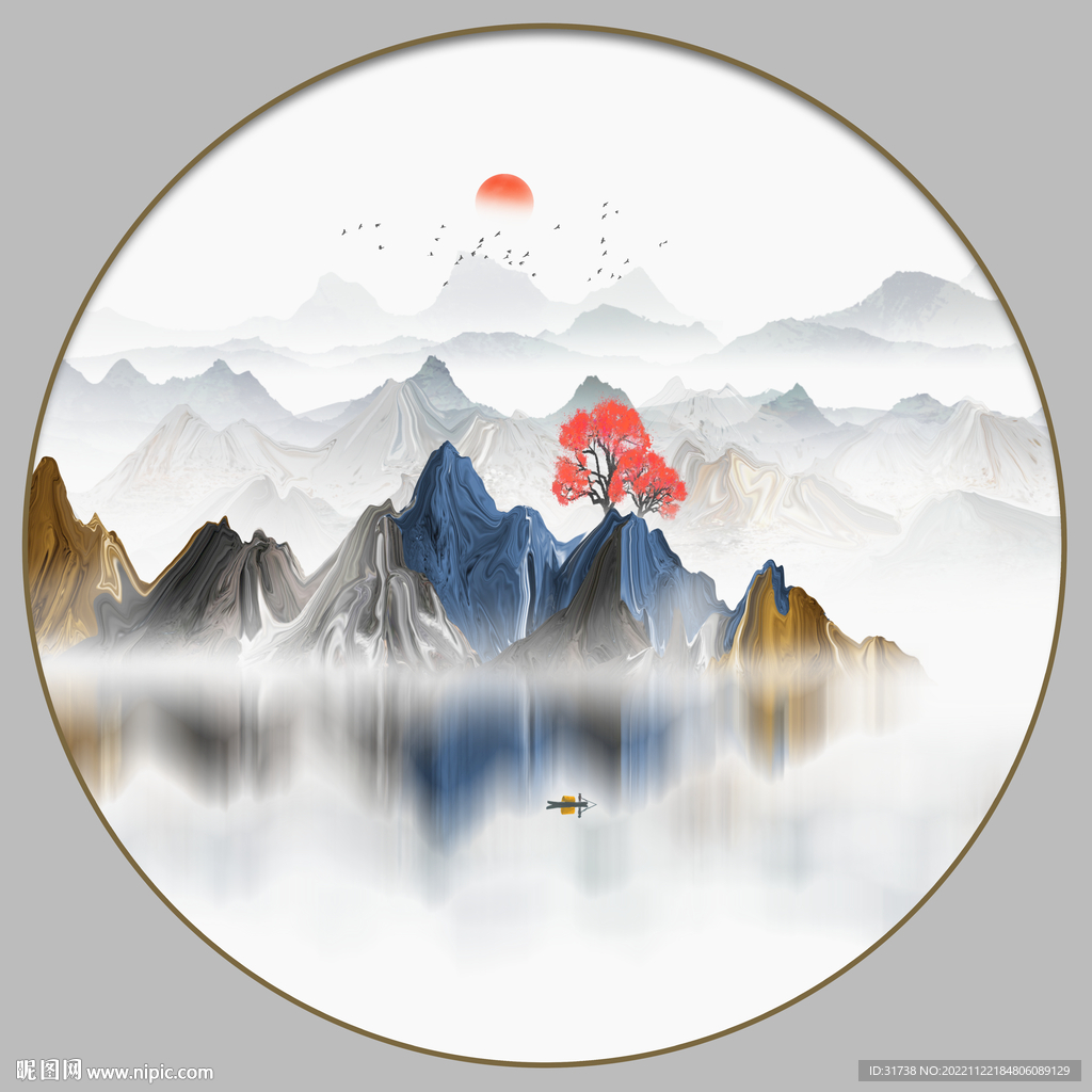圆形抽象山水画