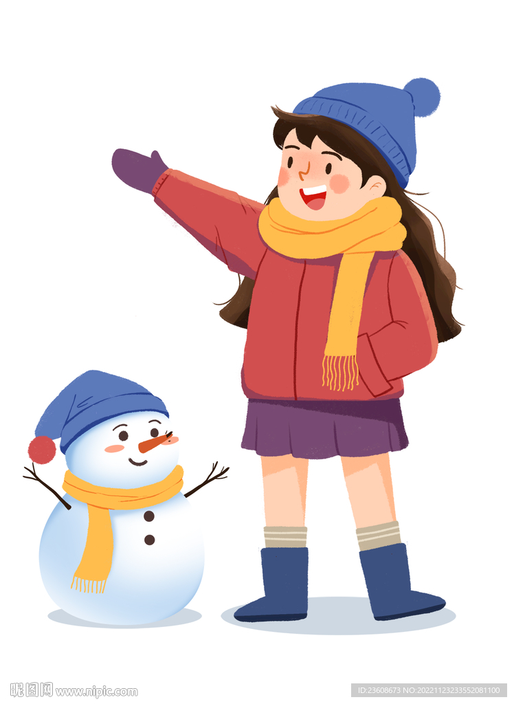 冬天的小女孩和雪人