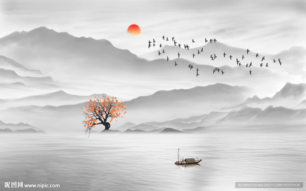 意境水墨山水画