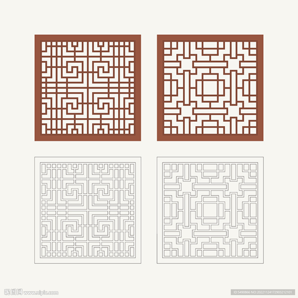 正方形窗花格 花窗 中式图案