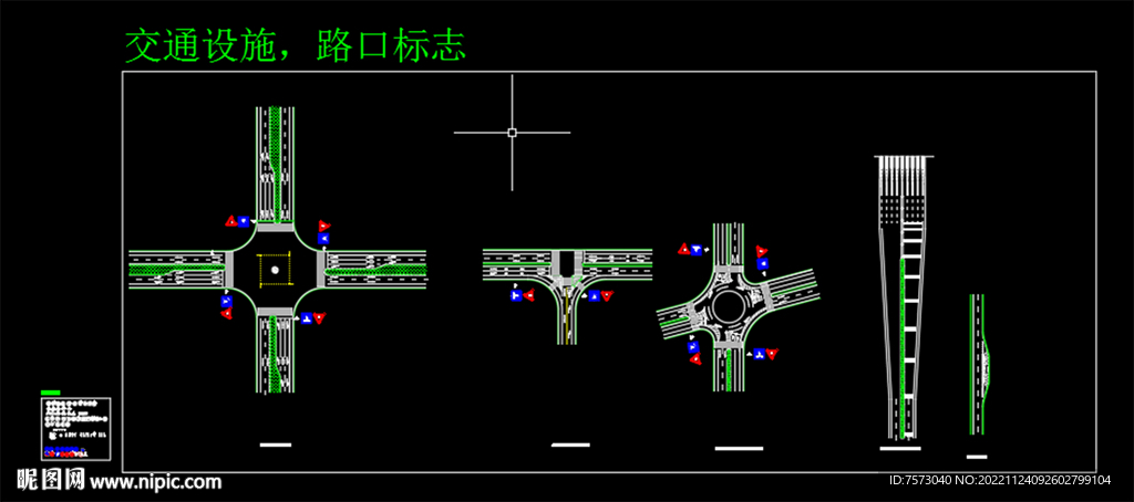 CAD停车场图例和路口标志