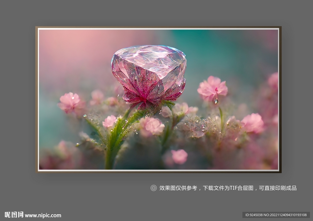 现代立体粉色花朵水晶花装饰画