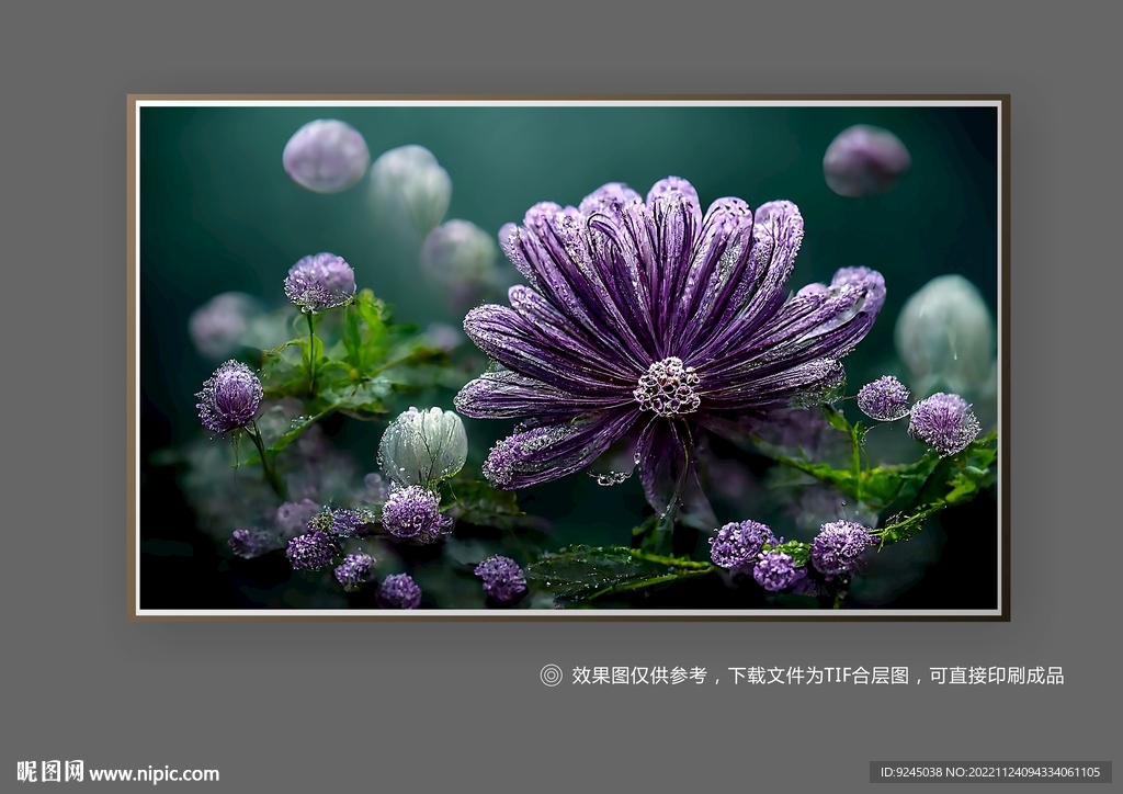 紫色唯美抽象立体花朵玄关装饰画