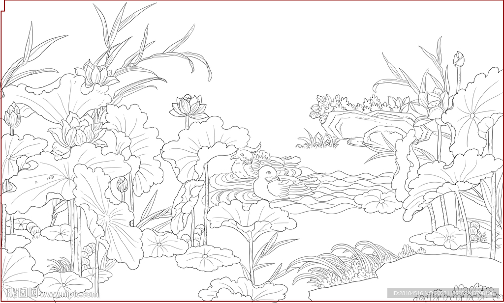 白描荷花