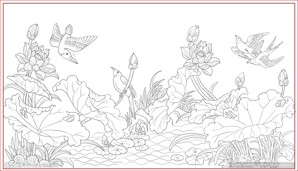 白描荷花