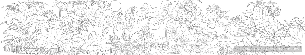 白描荷花 