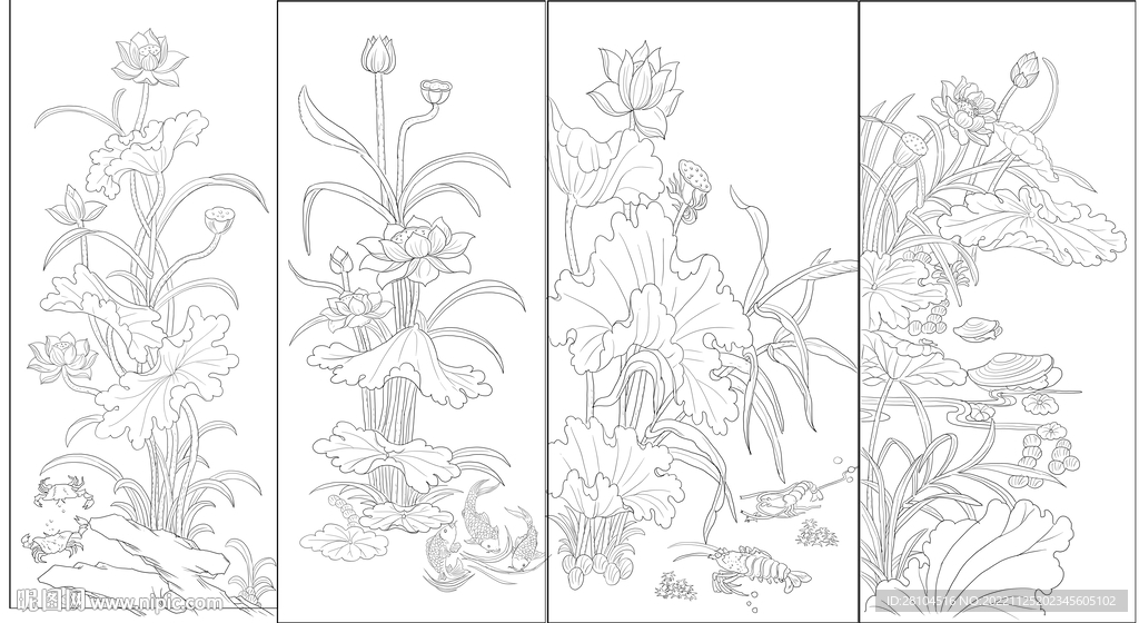 白描荷花 