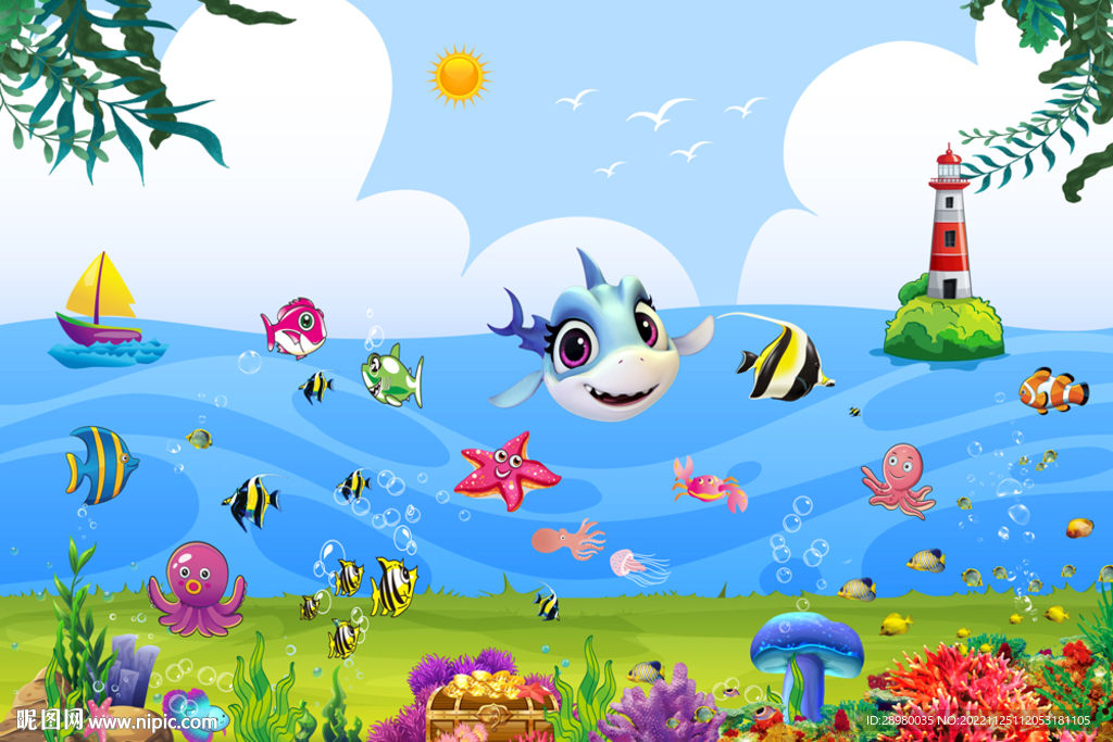 卡通鲸鱼海底乐园