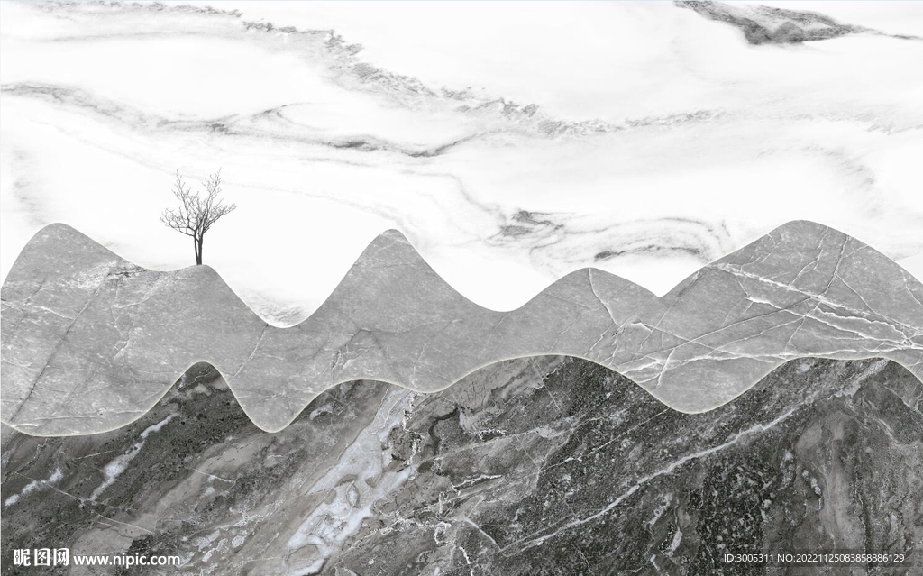 灰白根大理石背景墙 山水画