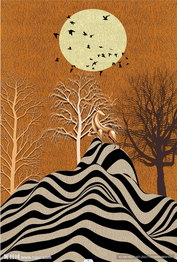 现代轻奢抽象艺术线条玄关装饰画