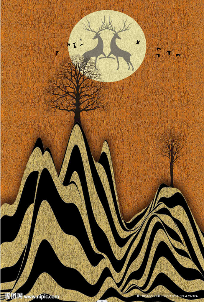 现代轻奢抽象艺术线条玄关装饰画