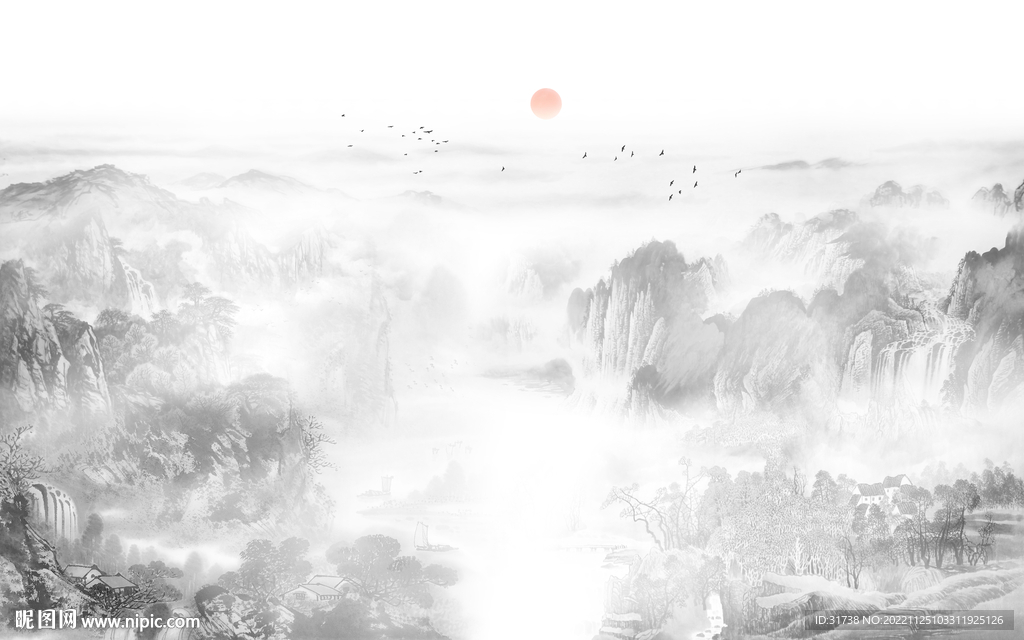 国画山水画背景墙