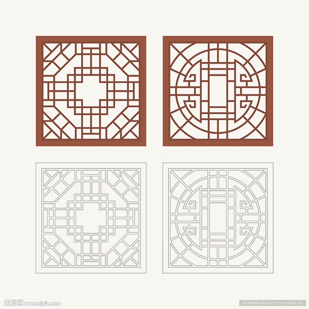 正方形窗花格 花窗 中式图案