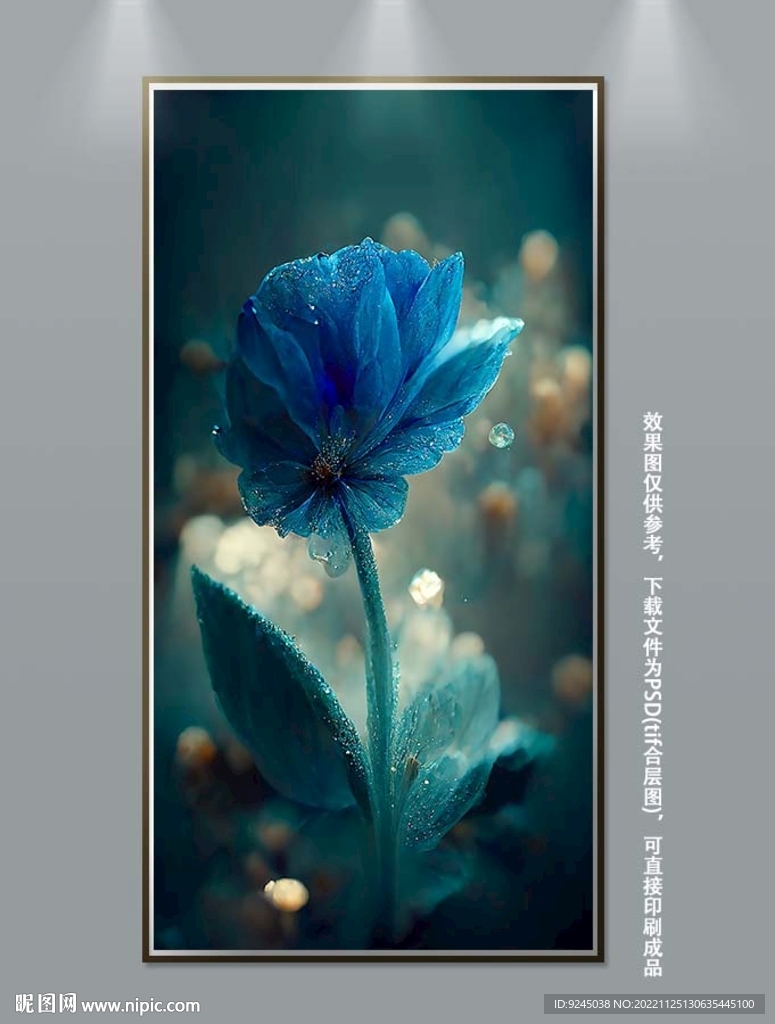 蓝色唯美透明水晶花朵装饰画