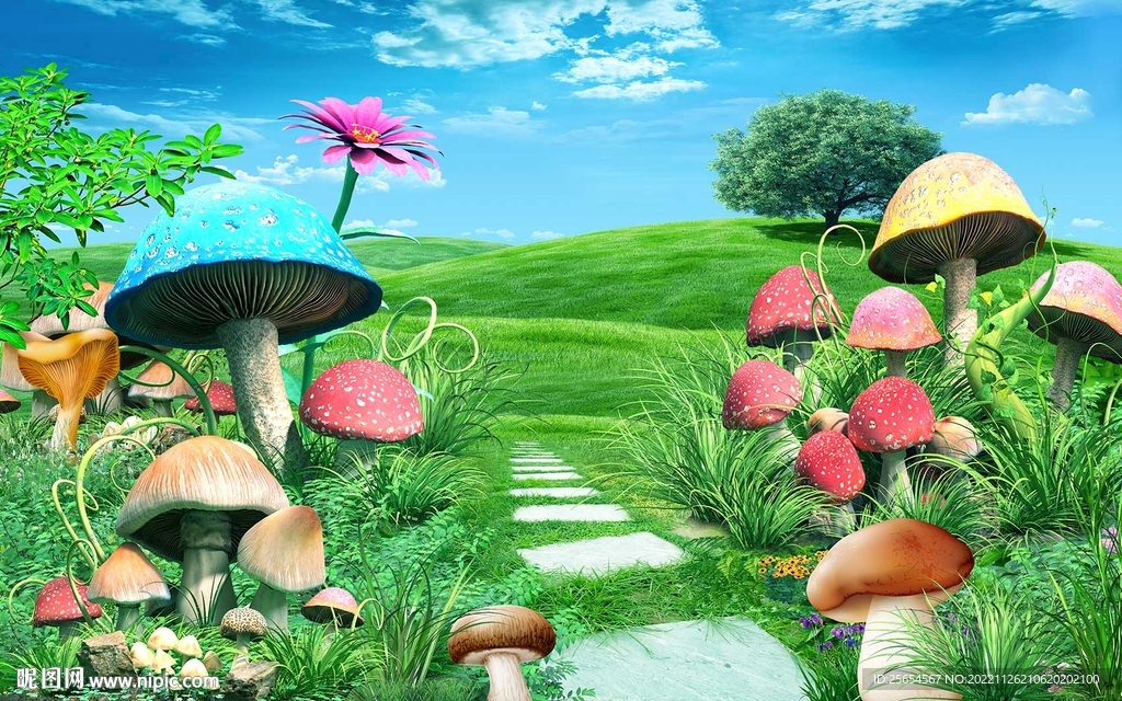 蘑菇梦幻天空背景墙