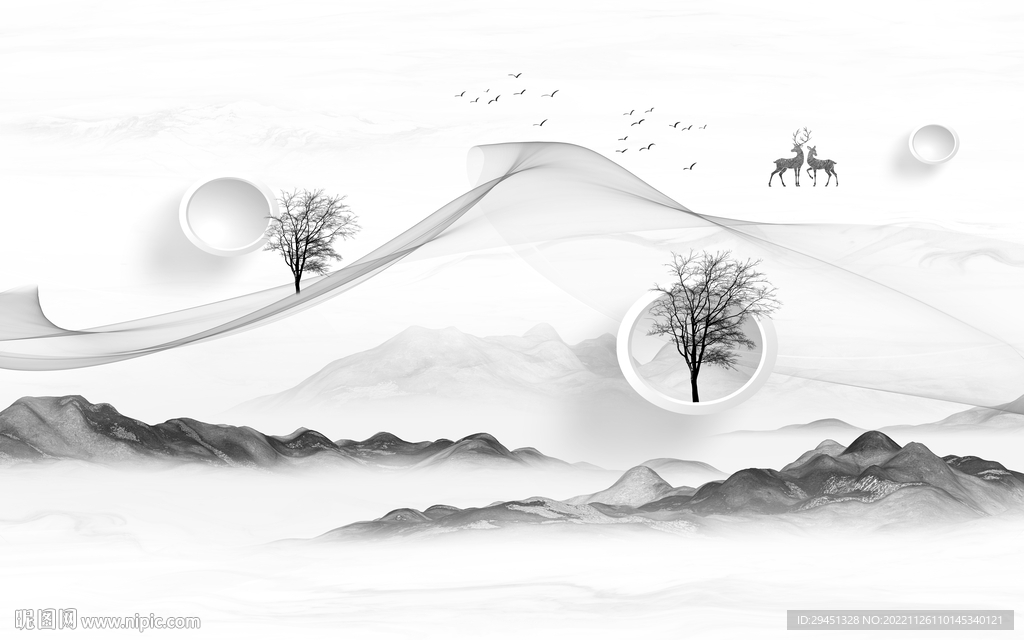 沙发 高档灰山水画 tif分层