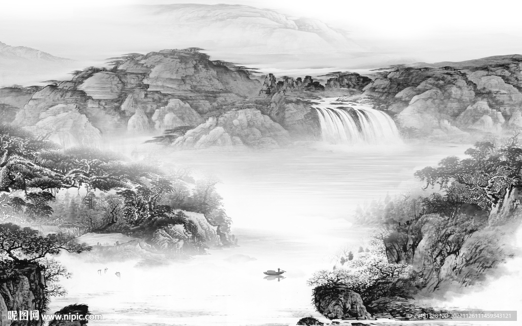 新款 高档灰山水画 tif分层