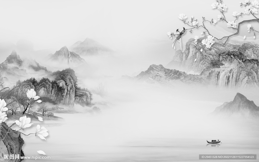 新款 灰色山水背景 tif分层