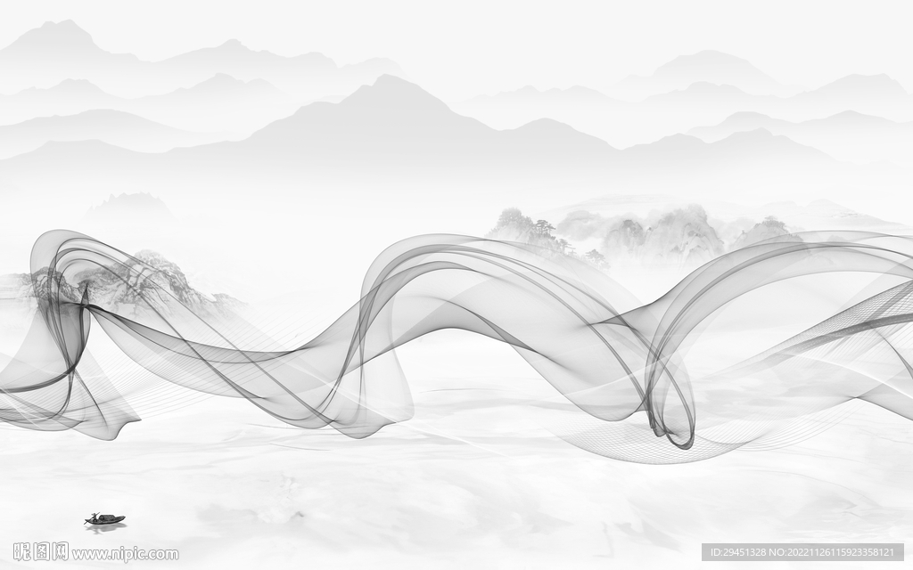 线条 灰色山水背景 tif分层